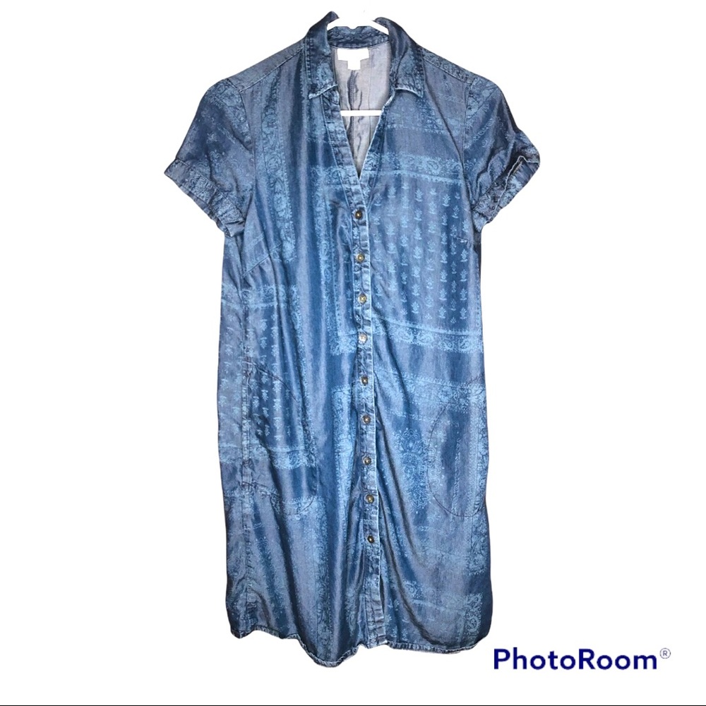 Denim button up dress w/ pockets chambray Petite Tencel Lyocell XSP
